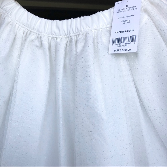 NWT-Carter’s White Sparkle Tutu Skirt 4-5T - Picture 4 of 7
